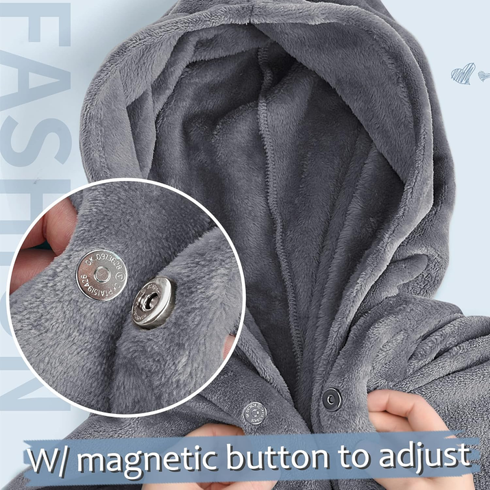 Hooded Poncho Blanket, Fleece Wearable Throw Wrap with Hood and Pocket, Warm Cozy Soft for Adult Women Men Kids, Indoor or Outdoor Grey