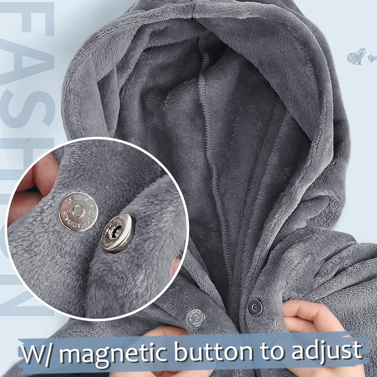 Hooded Poncho Blanket, Fleece Wearable Throw Wrap with Hood and Pocket, Warm Cozy Soft for Adult Women Men Kids, Indoor or Outdoor Grey